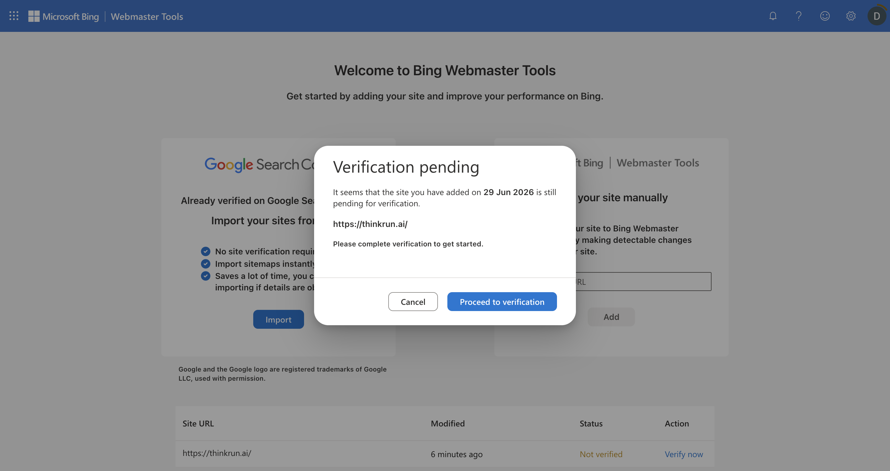 Bing: "This might be a momentary issue, please try again later." Not an error — DNS propagation lag.